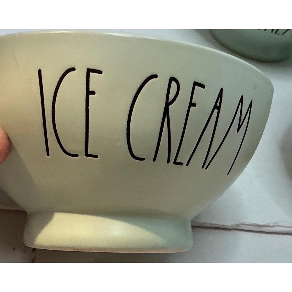 Rae Dunn Ice Cream Bowls Set of‎ 4 Sage Green Footed Ceramic Farmhouse Style